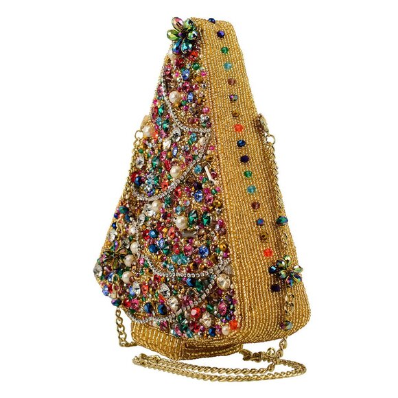 Mary Frances Glittering Joy Christmas Tree Zip Handbag Holiday Gold Bag Purse NW - Picture 6 of 7